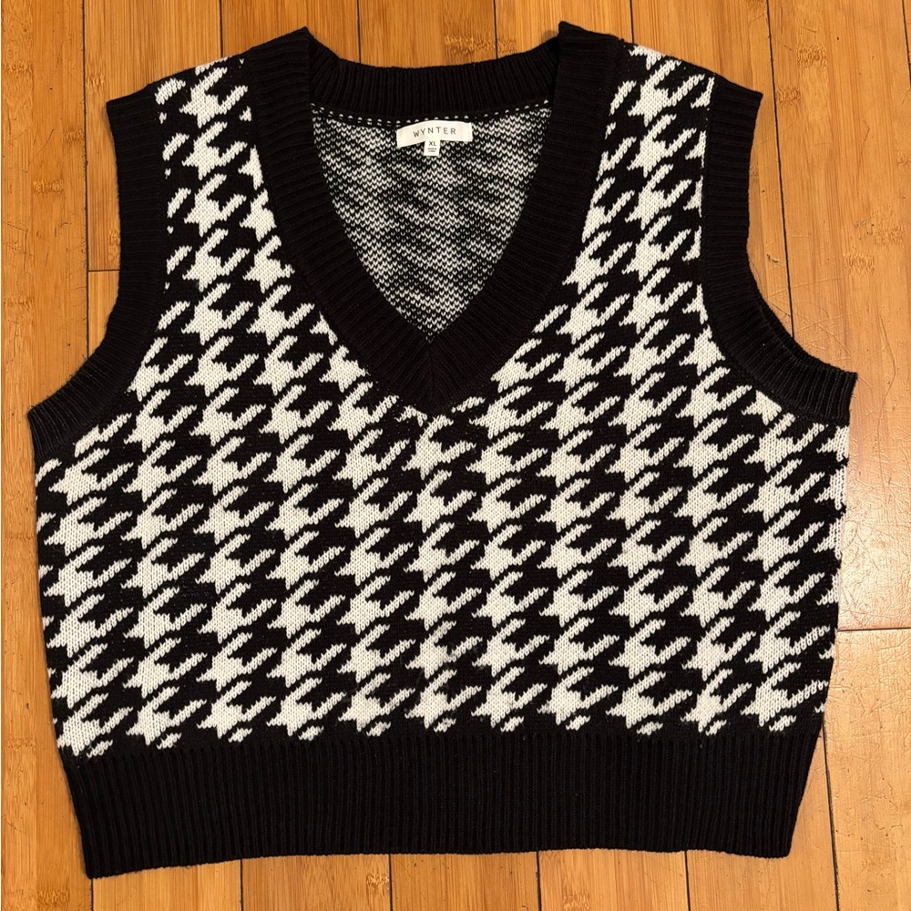 Women's Black and White V-Neck Sweater